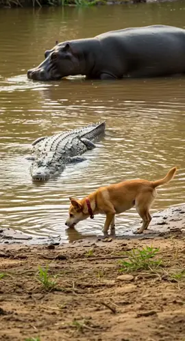What if a Hippo Hunted a Crocodile Hunting a Dog? #HippoVsCrocodile #TripleThreat #AIWildlife #강아지 #カバ #हिप्पो #hipopótamo A thirsty pup. A lurking croc. And a hippo watching it all from behind. This AI-created chain of predators is wild and unpredictable. Don’t blink — it escalates fast.