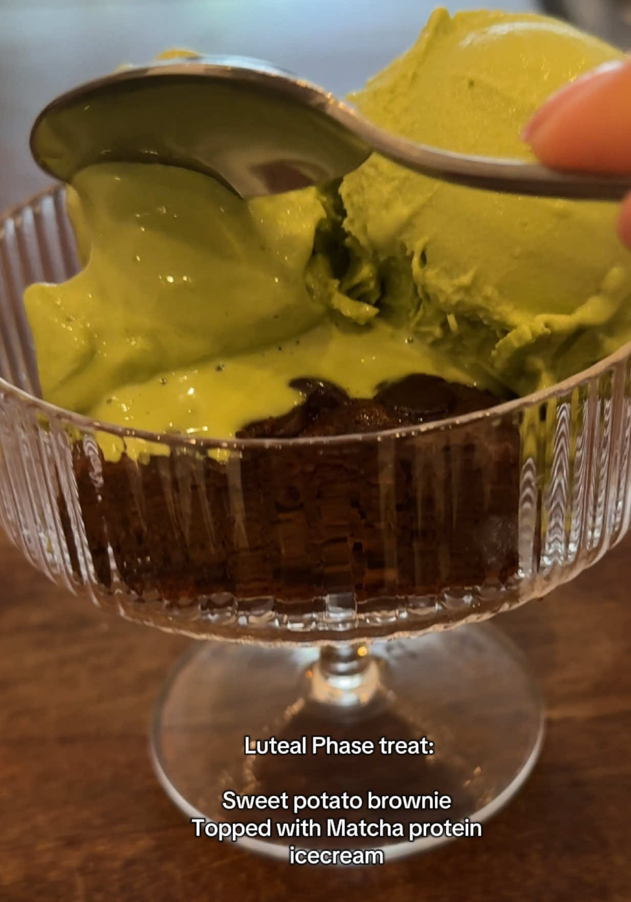 Hormone loving treat 🍵 Sweet potato brownies topped with matcha protein ice cream — no sugar added, just naturally sweetened goodness. Perfect for your luteal phase cravings without the crash, low gi ✨ #CycleSyncing #LutealPhaseTreats #HealthyDessert #MatchaLover #Wellness #healthyrecipes 