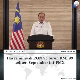 Harga petrol RON95 turun RM1.99 seliter sebelum September ini. Perdana Menteri Datuk Seri Anwar Ibrahim berkata ia memberi manfaat kepada 18 juta pemandu kereta dan penunggang motosikal termasuk belia seawal usia 16 tahun dan pekerja gig. #BilikBeritaCATS #CATSFM #pmx #anwaribrahim #fyp 