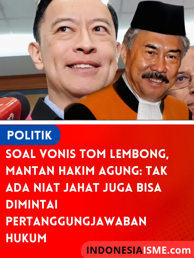 JAKARTA - Mantan Hakim Agung Gayus Lumbuun menjelaskan bahwa proses hukum tidak hanya diperuntukkan terhadap seseorang yang mempunyai niat jahat. Seseorang yang tidak sengaja atau lalai juga bisa dimintai pertanggung jawaban hukum. Hal itu terkait putusan 4,5 tahun penjara atas kasus dugaan korupsi yang menjerat mantan Menteri Perdagangan Thomas Trikasih Lembong atau Tom Lembong. Tom dalam putusan hukum tersebut memang disebut tidak memiliki niat jahat. 