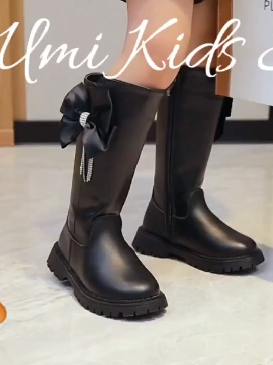 Umi black leather long boots for girls 2025 new#tiktokshop #kidsshoesshop #girls #blackshoes #kids #Martinboots #longboots
