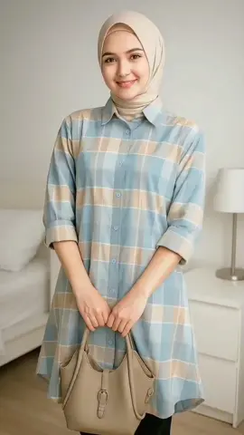 Tunik Kotak-Kotak Wanita bahan premium. 