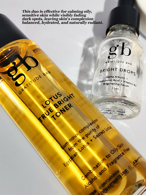 2️⃣ Two products, 📝one mission: to balance oil, fade dark spots, and deliver a glow so good your skin might just thank you out loud. @gratitudebarph Lotus True Bright Toner and Bright Drops Serum 🤍 #gratitudebar #lotustoner #brightdrops #darkspots #oilyskin #skincareph #skincare 