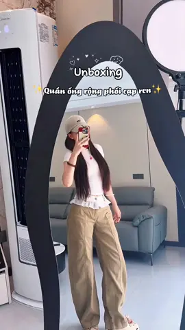 Quần kaki ống rộng phối cạp ren  #xuhuong #unbox #xaykenhtiktok #quanogsuong #quanongrong #hoangphuongunbox 