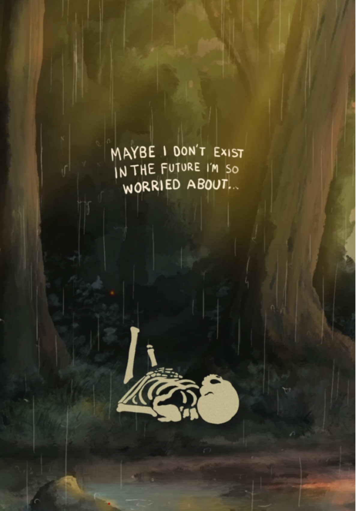 This sentence reveals a lot about your heart.  If you see it the way some do, that it is dark, that you will cease to exist, that death might be an escape for you from this life, I ask you to scratch that out of your mind for a second, and look from another angle.  Maybe the future that you’re worried about, isn’t as scary as it seems right now. Maybe who you are, when you’re there, is different to how you feel now. Perhaps you might be anxious for bad news, or something good to end, but maybe that won’t happen. Maybe the future you are dreaming up with all your fears and anxieties is simply not the one you’ll inhabit.  Death is assured, and it’s been a topic of taboo and Halloween for too long. Our culture is so far removed, so out of touch with living, that perhaps it’s because we look to death like an evil, like an end. Do not be afraid, what’s to come may look different.  Whatever comes, be not anxious, it cures nothing.  So much of sorrow is a self-fulfilled prophecy, and we feel vindicated in knowing that our ill-fate is coming, so we spend all our good fortune preparing for the worst, and when death does finally come, we look backwards at a life spent in preparation of a moment that was coming anyway. Were you present? Were you happy? Did you allow yourself to be?  No more fear, it’s all happening anyway.  #1924us #life #art #Love #hope #deepquotes #heartbreak #grief #death #life #fyp #beautiful #inspiration #motivation #explorepage #animation #mrskelly 