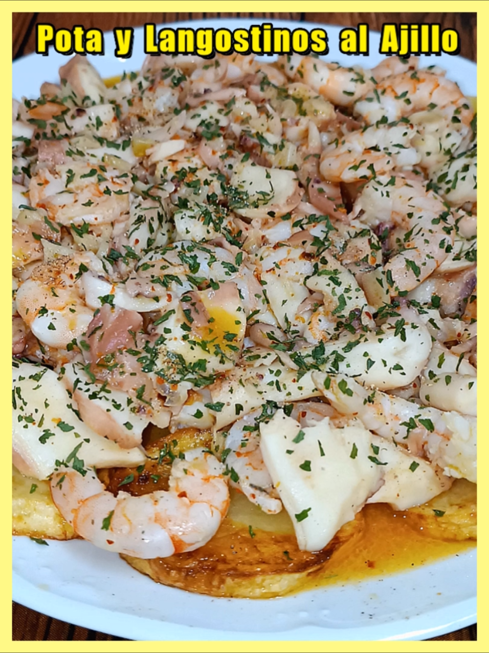 ✅ Calamar y Langostinos al Ajillo INGREDIENTES:  - Rejo de Pota Cocida 450 gr  - Langostinos Pelados 500 gr  - Patatas 700 gr  - 1 Cabeza de Ajo Pequeña  - Aceite de Girasol  - Aove  - Vinagre de Manzana  - Zumo de Limón  - Cayena  - Mostaza  - Sal Marina  - Perejil Picado #gambasalajillo #potaalajillo #recetasdecalamar #recetasdemarisco 
