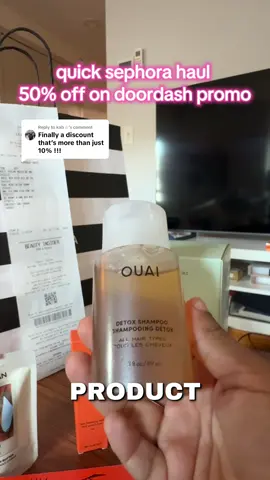 Replying to @kab ✩ snagged some holy grail products and some new ones I can’t wait to try! @THE OUAI detox shampoo, @Ami Colé foundation for one of my followers, @Kulfi Beauty eyeliner, @Josie Maran body butter, @SALT & STONE body wash @DoorDash @sephora #sephora #sephorasale #makeup #doordash #dashpass 