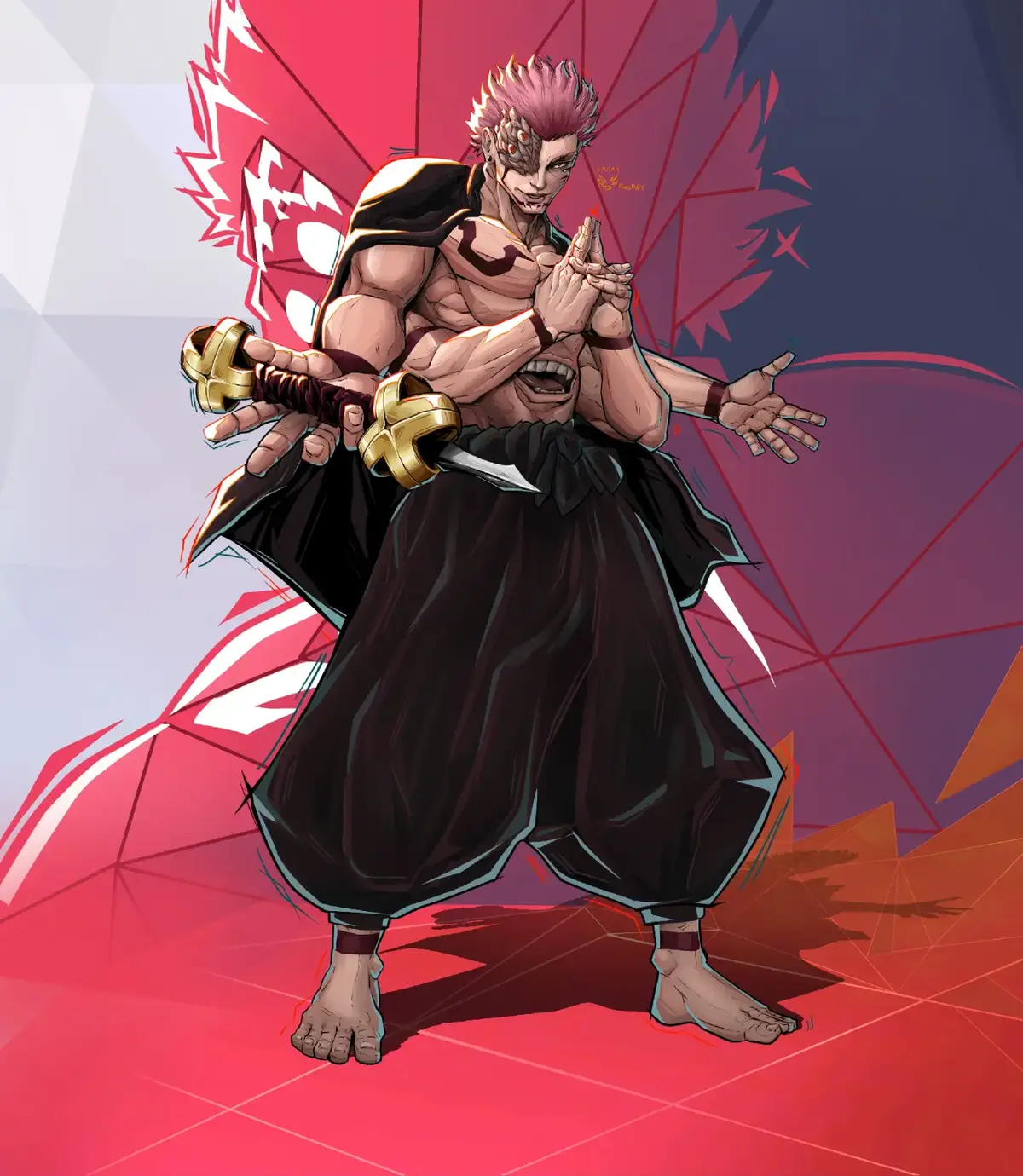 Créditos por la ayuda en ideas de habilidades a: @TheHonoredOneChris  Perfil de Héroe Vanguardia: 750 HP Iconoes: Ataque Básico:   [Desmantelar] Ammo: Infinito; secuencia de 4 cortes Daño por corte: 40 Alcance: 20 m Pasiva: [Malicia] Aumenta el daño de los movimientos hasta un 20 % a un enemigo específico si las 4 oleadas de cortes lo impactan (no todos los proyectiles tienen al menos un corte por oleada). Habilidad Secundaria: [Cortar] Agarra hacia adelante y usa varios Desmantelar sobre el enemigo agarrado. (Como el modo Agarre de Diamante) Daño: Proporcional a la vida del enemigo agarrado de igual manera la cantidad de cortes. Ejemplo: Gojo 600 HP obtendria 250 de daño por 5 cortes de Desmantelar, en otro caso, Kashimo 250 HP obtendria 200 de daño con 5 cortes, entre menos vida más efectivo el ataque. Cooldown: 15s Habilidad Terciaria: [Herramienta Maldita Kamutoke] Muestra Kamutoke y lanza varios rayos en un área de efecto de 8m sobre cada enemigo. (Un rayo solo puede impactar a una persona). Daño: 70 por descarga de rayo Cooldown: 12s Habilidad Cuaternaria: [Voto Vinculante así mismo] Obtienes 200 de curación, que se curan instantáneamente o se usan como exceso de salud (se agotan sin daño pasivamente) y recuperan el uso de un movimiento. Amplifica [Cortar] para volverlo el [Corte que Corta el Mundo] el cual tiene rango inifinito hasta tocar el final del entorno y efectúa un daño masivo de 400 de un solo objetivo. Cooldown: 20s Habilidad Quinaria: [Abrir] Al activar esta Técnica Maldita, Sukuna cambia su habilidad [Herramienta Maldita Kamutoke] a: [Flama Divina]  Que le permite lanzar una Flecha de Fuego cargable unidireccional con rango inifito, multiobjetivo. Con daño de 200 y aplica daño fuera de tiempo de 5/s. También amplifica el Dominio para incendiar toda el area aumentando un 70% el daño base y agregando el efecto de quemadura fuera de tiempo. Cooldown: 30s NOTA: [Voto Vinculante así mismo]  y [Abrir] no pueden estar activas al mismo tiempo, al terminar el efecto de una habrá un cooldown entre estas de 8s. Ultimate: [Expansión de Dominio: Santuario Malévolo] Crea un área de 50 m que afecta a todos los que están dentro con 20 de daño por segundo y los ralentiza un 30% hasta que termina el dominio. En el dominio, Sukunna obtiene 20% de curación adicional de fuentes externas y 10% menos de daño recibido. Duración del dominio: 10s Team-Up's: [Incidente de Shibuya] Sukuna aplica [Flama Divina] a sus ataques cuerpo a cuerpo y recibe una reducción de Cooldown a [Abrir] y al efecto entre [Abrir] y [Voto Vinculante así mismo]. Cooldown: 40s [Los más Fuertes] Sukuna utiliza energía positiva y se cura con cada básico que conecte obteniendo salud extra hasta 150 máximo (no puede estar activo [Voto Vinculante así mismo] para usar esta habilidad), además recargando 2.5 veces mas rapido sus habilidades simples por el continúo refrescamiento de su cerebro. Durante 8s. Cooldown: 40s #marvelrivals #marvelrivalsfunny #jujutsukaisen #jujutsukaisenfanart #sukunaryomen #sukuna #digitalart #dibujodigital 