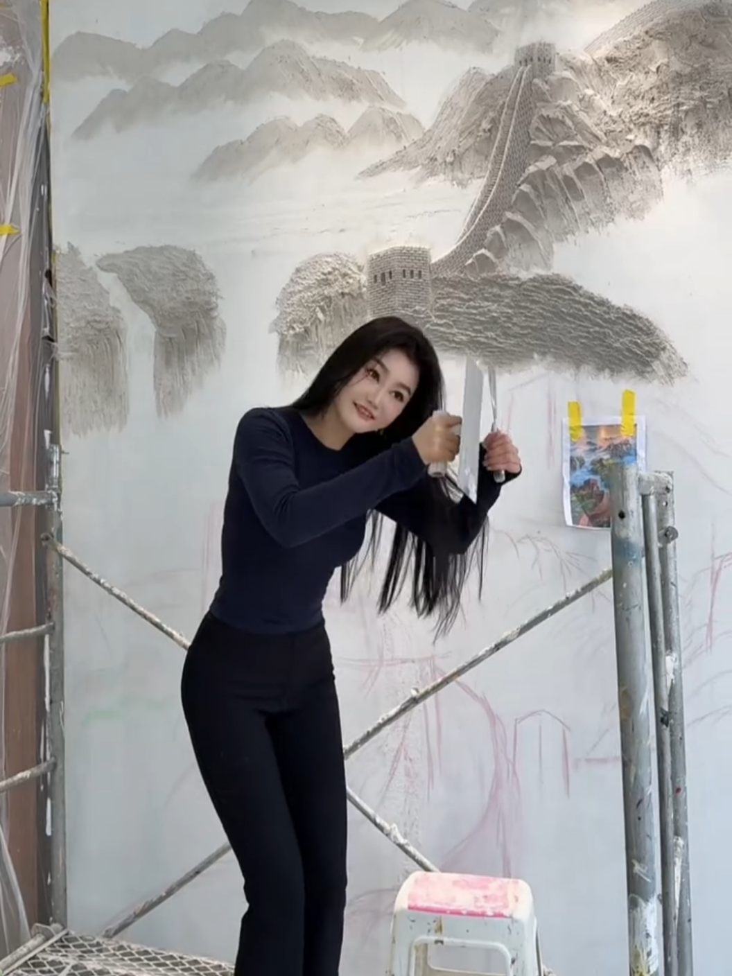 enjoying my work mural art painting on wall #muralist #artist #fyp #dance #foryoupage #ArtLover #murals #painting #trends 