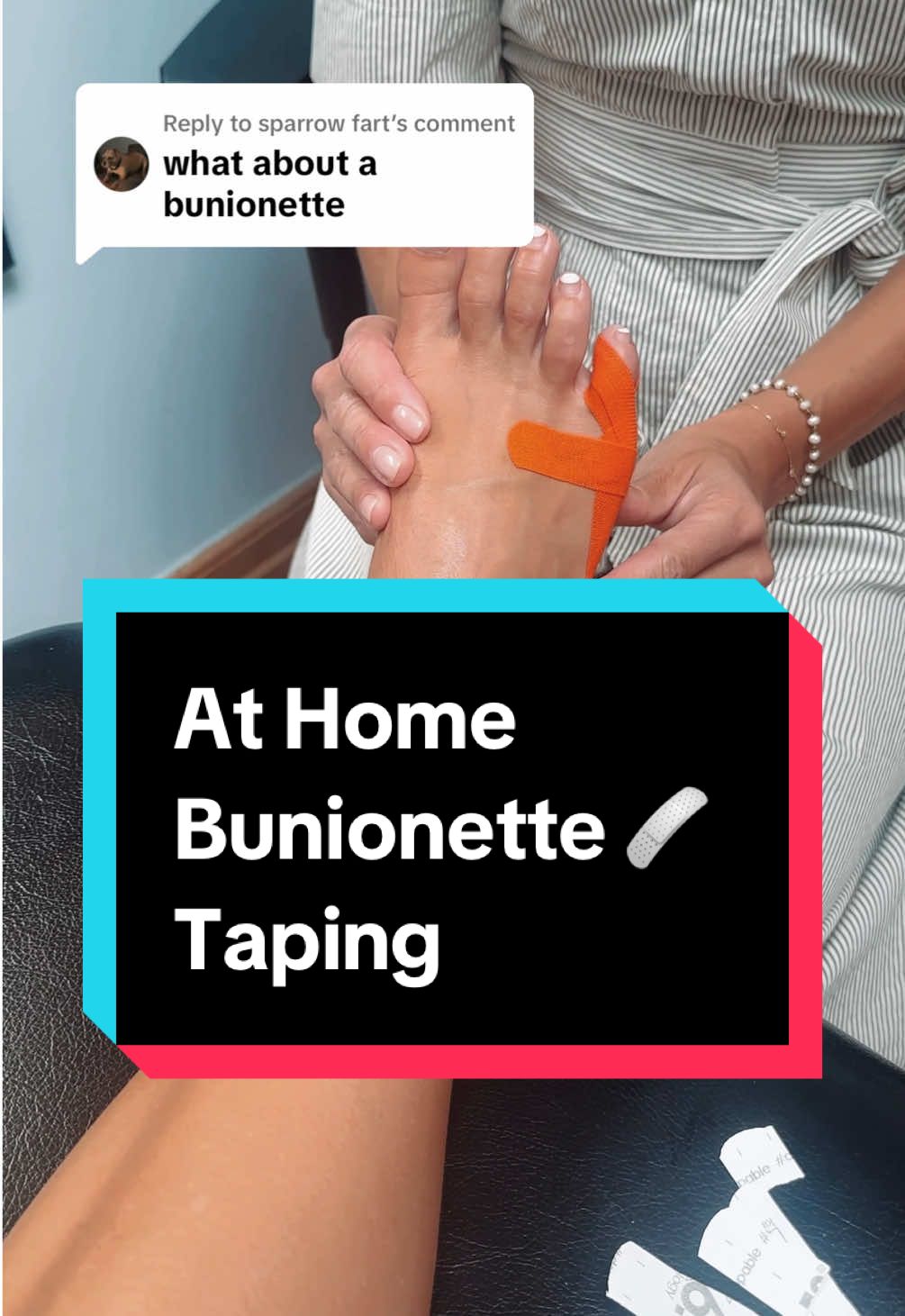 Replying to @sparrow fart  HIGHLY requested Bunionette / Tailor’s bunion taping, to do at home 🏠 What do you want to see next?! 👇 #bunion #bunionette #bunions #podiatry #footcare 