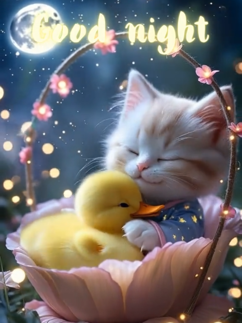 Cuteness overload before sleep 💤✨ good night hug that melts your heart 💛 #GoodNight #SweetDreams #SleepyVibes #CuteAnimals #KittenAndDuckling #BuenasNoches #Dobranoc #晚安 #милота #癒し動画 #TikTokMagic #CalmMood 