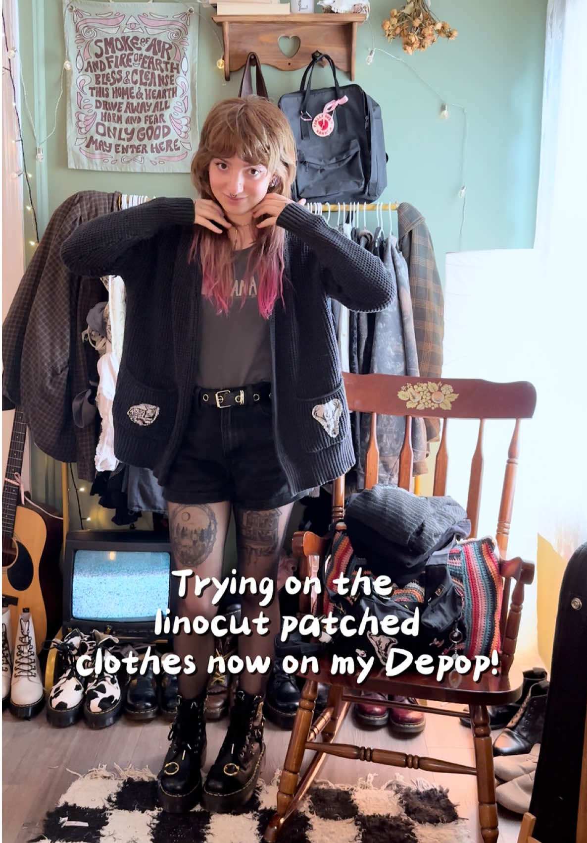 Checkout my linocut patches I added to some vintage clothes!!! This drop is now live 🌟 #alt #vintage #linocut #grunge #midwestemo 
