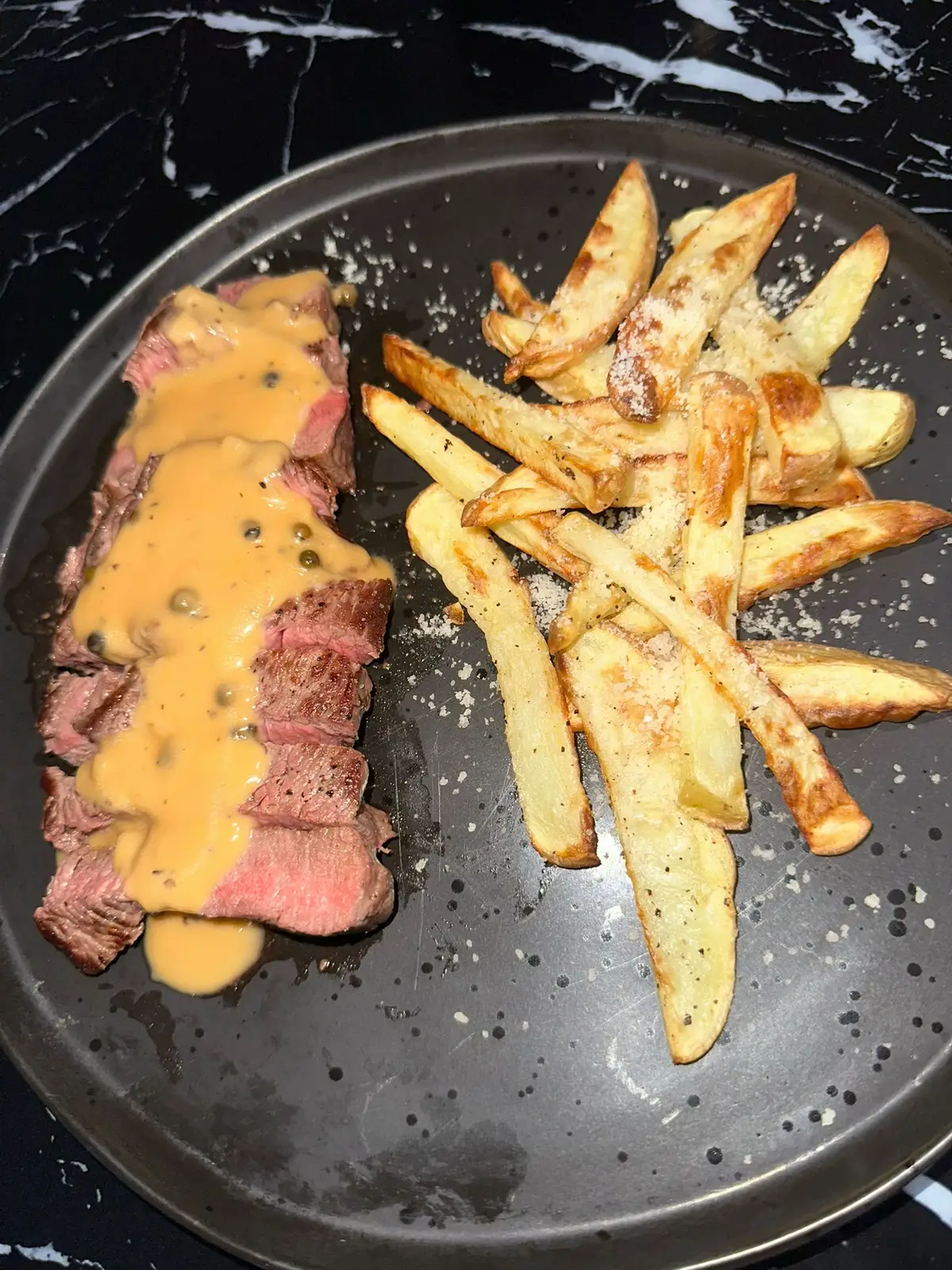 Home made and it was delicious 10/10  #steak #chips #food #foodies #homemademeals #parmasanfries 