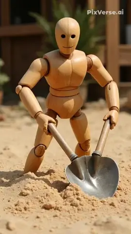 Boneco de madeira cavando. 