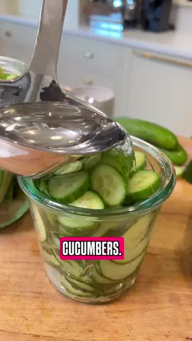 It’s that time of year again! Quick pickles are a super delicious way to enjoy pickles when you don’t want to can them. This recipe is iconic and has the perfect flavor that so many love! - 1 cup white vinegar - 1 cup water - 1 tbsp kosher salt - onion - cucumbers - 1 tsp dill seed in each jar (makes 2 pint jars)