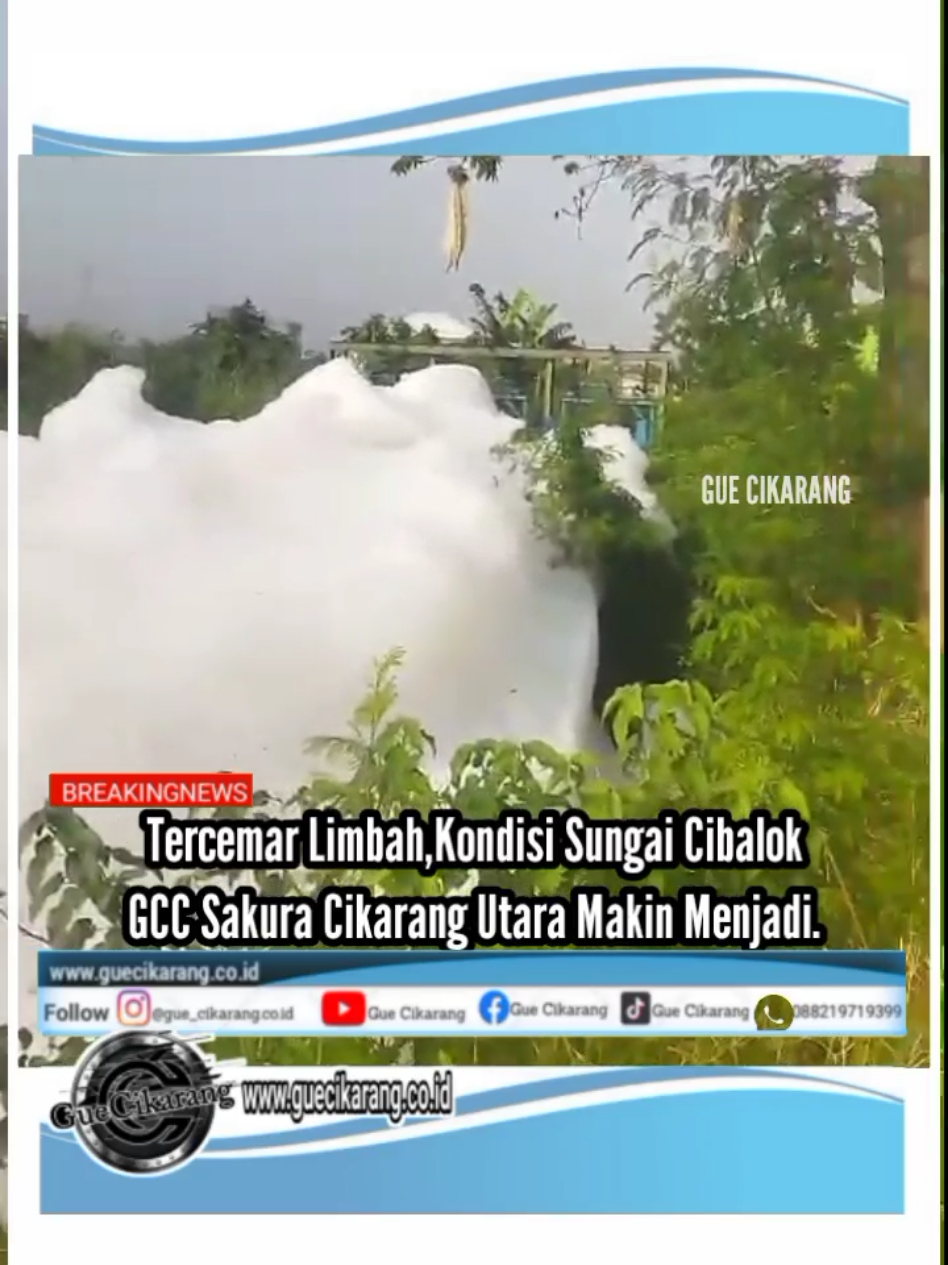 Tercemar Limbah,Kondisi Sungai Cibalok GCC Sakura Cikarang Utara Makin Menjadi.  Kondisi Sungai Cibalok tepatnya di pintu air yang berada berada di Perumahan GCC Sakura Cikarang Utara berbusa bak salju. Kamis pagi (24/07/25)  Sebelumnya warganet sempat mengabadikan namun tak separah pagi ini, dan ini pencemaran limbah yang makin menjadi jadi.