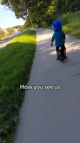 How you see us vs how other people see us, I can catch up to Spencer pretty quick!🤣 Watch the video until the end, you will be helping us out bigtime!  #electricunicycle #EUC #roadto100k #alwayssmile #adventure #explore #fyp #trending #viral #kidsoftiktok #dadsoftiktok 