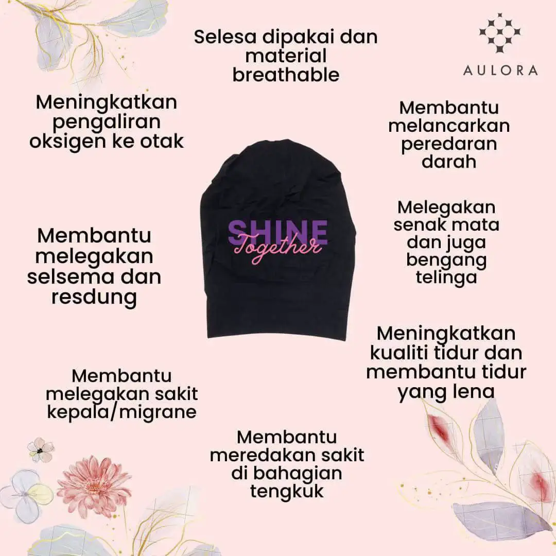 🌹 Aulora scarf 🌹 #AULORASCARF with Kodenshi iaitu dengan teknologi FIR adalah gentle terapi alternatif kepada: Masalah migrain, pening kepala, senak mata, bengang telinga, sakit di bahagian tengkuk atau apa sahaja masalah berkaitan kepala, muka dan leher. boleh cuba sarungkan aulora scarf. Rambut dan kulit kepala cepat berbau bila memakai SCARF biasa, kini tidak lagi kerana SCARF AULORA dengan kodenshi ni anti bakteria dan nyahbau. Sebagai inner tudung untuk muslimah,warna hitam sesuai dengan pelbagai fesyen dan warna tudung. SCARF berteknologi untuk kesihatan. ✅Meningkatkan kualiti tidur  ✅Selesa dipakai dan material yang breathable. Manfaat-manfaat Aulora Scarf untuk wanita bertudung adalah: ✅Tiada lagi gatal-gatal di kulit kepala ✅Ringan dan berudara ✅Tiada lagi rambut melekit dan berbau ✅Tudung tidak akan lari posisi di serkup ✅Tidak ketat dan selesa ✅Rasa sejuk dan kering sepanjang masa Aulora scarf pastinya memberikan keselesaan sepanjang hari kepada wanita bertudung dan tampil lebih yakin