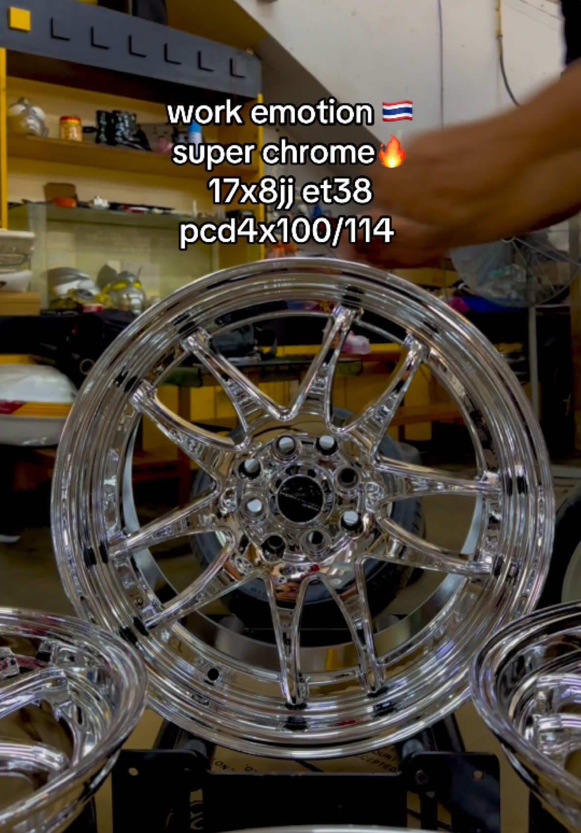 work emotion 17x8jj et38 pcd4x100/114 super chrome recikkk#meracik #original #fyp #lupadulumari #sportrim #thailand #weld #