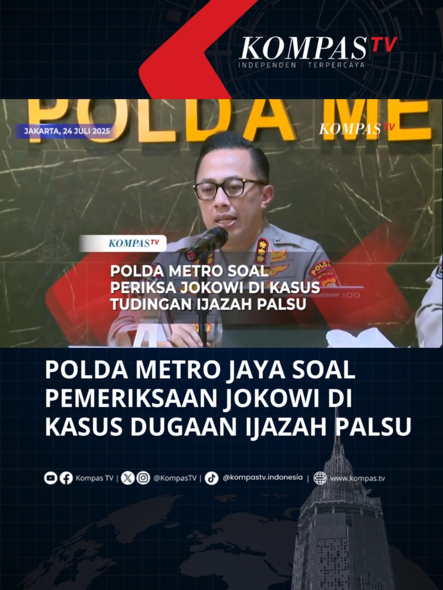 Kabid Humas Polda Metro Jaya, Kombes Pol Ade Ary Syam menyampaikan perkembangan pemeriksaan Presiden ke-7 RI, Joko Widodo (Jokowi) terkait kasus tudingan ijazah palsu di tahap penyidikan. Kombes Pol Ade Ary membenarkan bahwa pihaknya telah menyita ijazah SMA dan S1 universitas Gadjah Mada (UGM) milik Jokowi.  Tuliskan komentarmu dan dapatkan berita terkini lainnya di www.kompas.tv serta youtube.com/kompastv #TikTokBerita