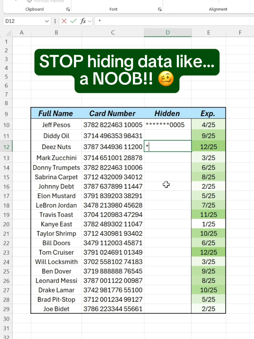 How to hide sensitive data in Excel! #excel #spreadsheet #corporate 