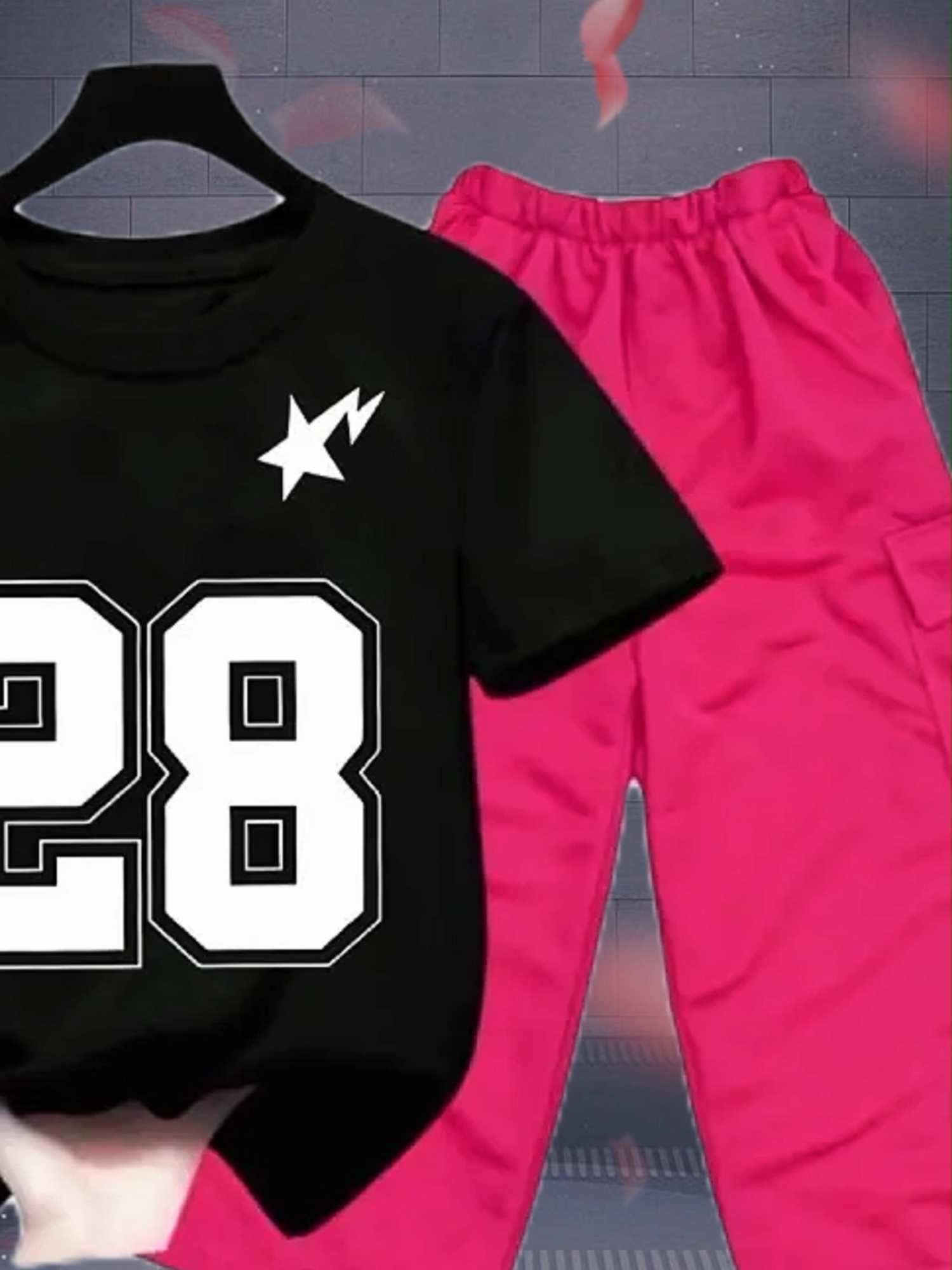 Setelan Celana Cargo Baju Jersey Angka 28 Anak Perempuan Umur 3-10 Tahun Fashion Motif #setelananak #setelananakperempuan #setelananakcewek #pakaiananak #setanakcewek