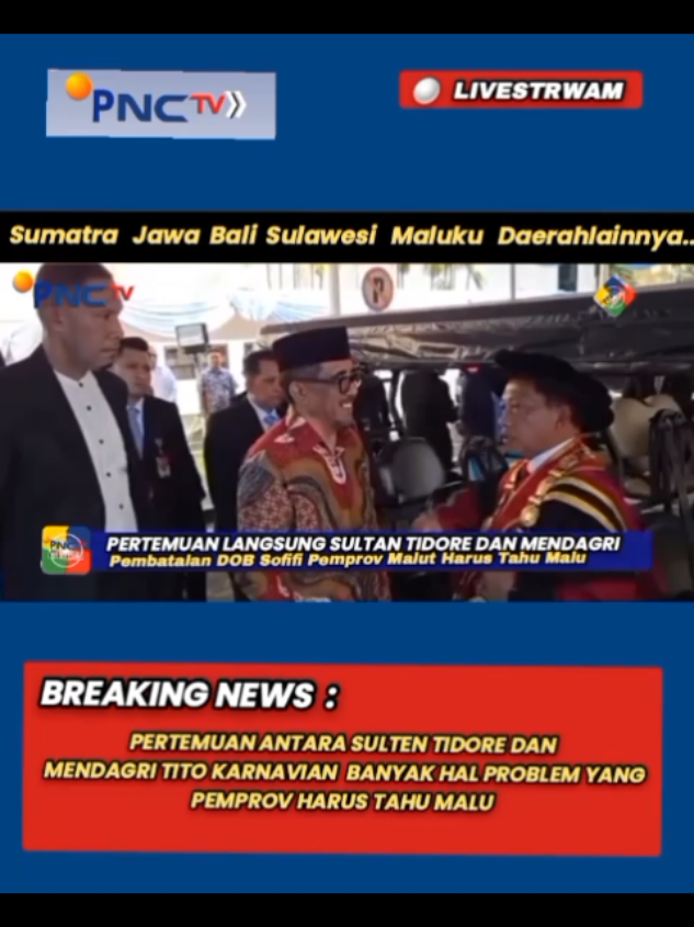 Pertemuan Sultan Tidore Husain Alting Syah dan  Menteri Dalam Negeri Tito Karnavian.  Kini Jawaban Mendagri terkait Pembatalan DOB Sofifi disebabkan banyak hal yakni sofifi adalah bagian dari wilayah adat leluhur kesultanan Tidore yang tidak pisahkan.  dan bagi Pemerintah Maluku Utara Harus tahu malu apa yang dilakukan itu tidak benar memaksakan DOB terjadi. #sultantidore #tidore #mendagri #titokarnavian #pnctv #fypシ゚ 