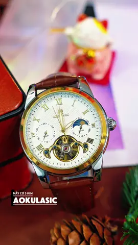 Đồng hồ cơ 5 kim Aokulasic - Khung Viền Thép 316L Mạ Vàng Sang Trọng, Đẳng Cấp - Dây Da Bò Khoá Luxury 2 Chiều #donghonam #twatchstore #donghotwatch #dongho #donghodep 