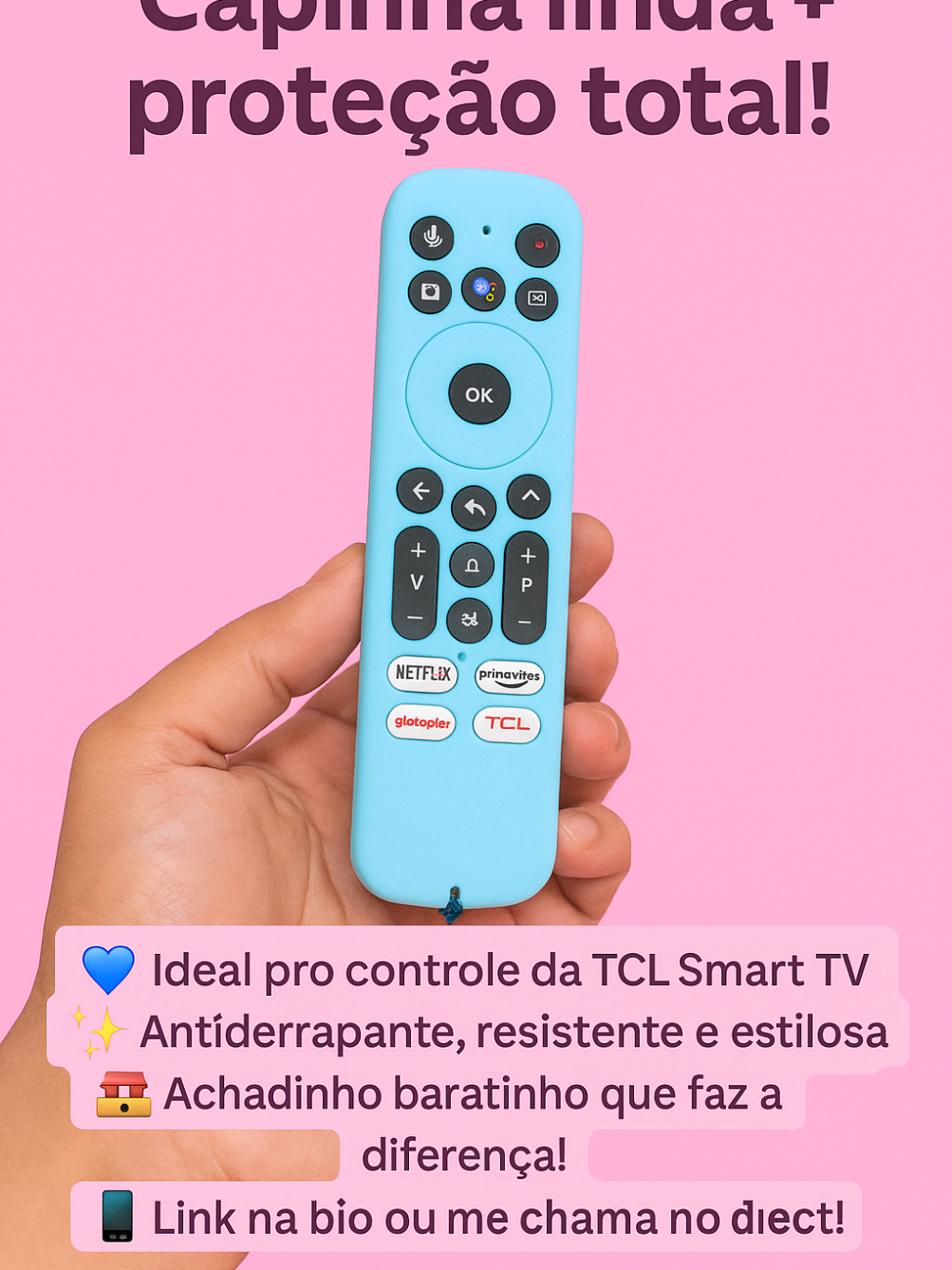 🌸✨ Achadinho que facilita sua vida! Essa capinha 💙 fofinha e resistente vai proteger seu controle TCL de riscos, quedas e sujeira! Além de linda, é super prática — com todos os botões visíveis e toque macio! 🛍️ Só quem ama conforto e praticidade vai entender! 🌟 Corre garantir a sua com precinho de achadinho 👇 🔗 [Link na bio ou nos stories] 💬 Me chama no direct se quiser o link direto! #AchadinhosDaLelyPink #CapinhaControle #ControleTCL #AchadinhosShopee #DicaDoDia #PromoçõesQueAmamos