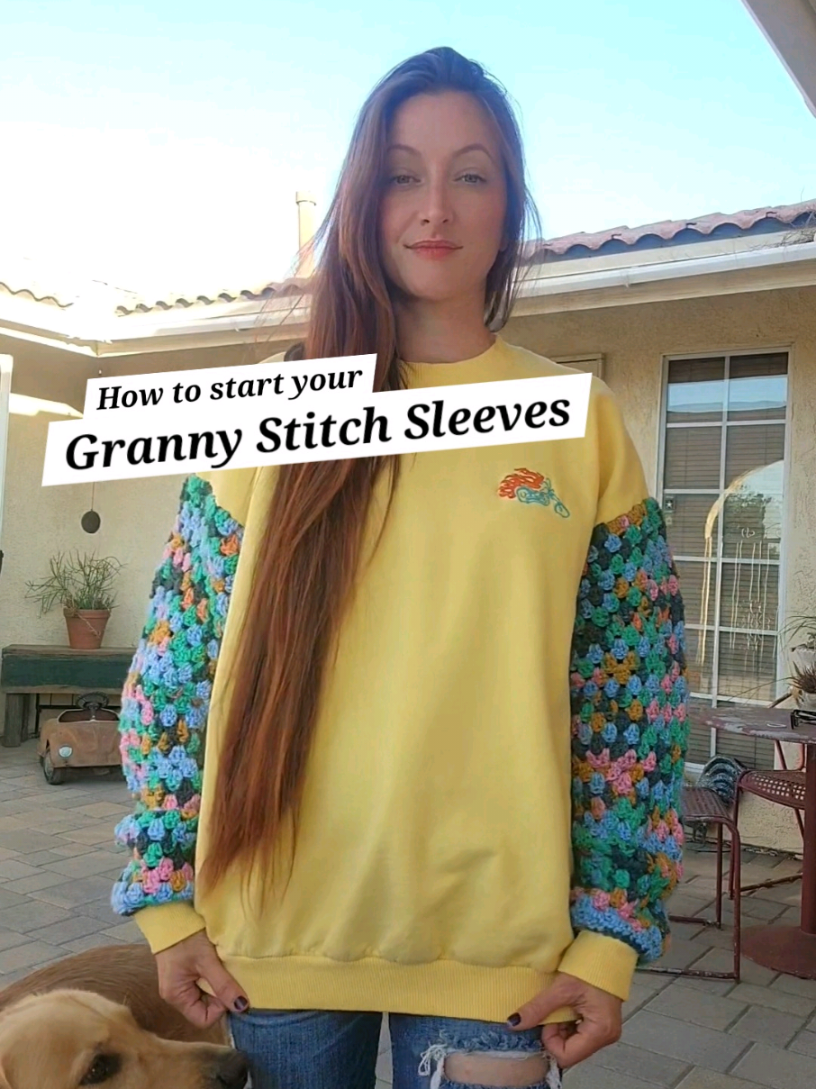 Start your Granny Stitch Sleeves today! 🧶 See my pinned video for how to weave the yarn. When starting row 2, grouping 4 stitches of row 1 helps keep your sleeves from being too wide and flaring out. Decrease as often as you'd like, or not at all, very customizable! For this sleeve, I decreased twice every 5th row up to row 20 (thats 8 decreases total). Stagger your placement of decreases to keep it balanced by using 4 sides of the sleeve. For example, on row 5 I decreased on both the left and right sides, then on row 10 I decreased near the top and bottom. End your sleeve with a row of sc, decreasing if needed before adding your cuff. Please reach out with any questions! I'm happy to help💕 Thanks for watching! #crochet #crochettutorial #crochetminitutorial #crochetsleeves #grannysleeves #crochet #crochettutorial 