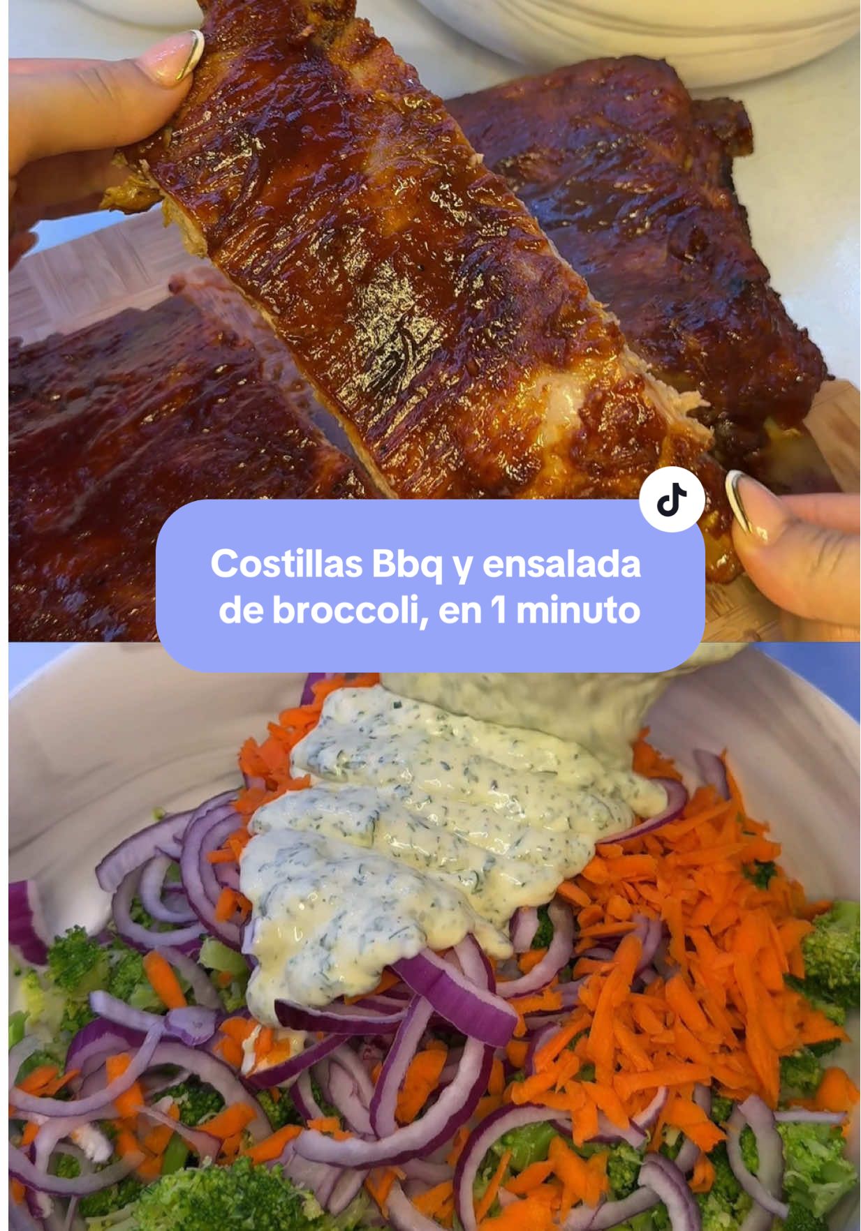Costillas BBQ y ensalada de brócoli, receta rápida, en 1 minuto. Para más facilidad les estuve resumiendo las dos recetas en 1 video corto🥰 #costillasdepuerco #costillasbbq #dinner #costillasalhorno #bbqribs #ovenbakedribs #recetas #recetasfaciles #ribs #carne #estadosunidos🇺🇸 #tiktokusa🇺🇸 #beatrizcontreras31 #recetasdebestrizcontreras #viralvideo #ensaladadebrocoli #ensalada 