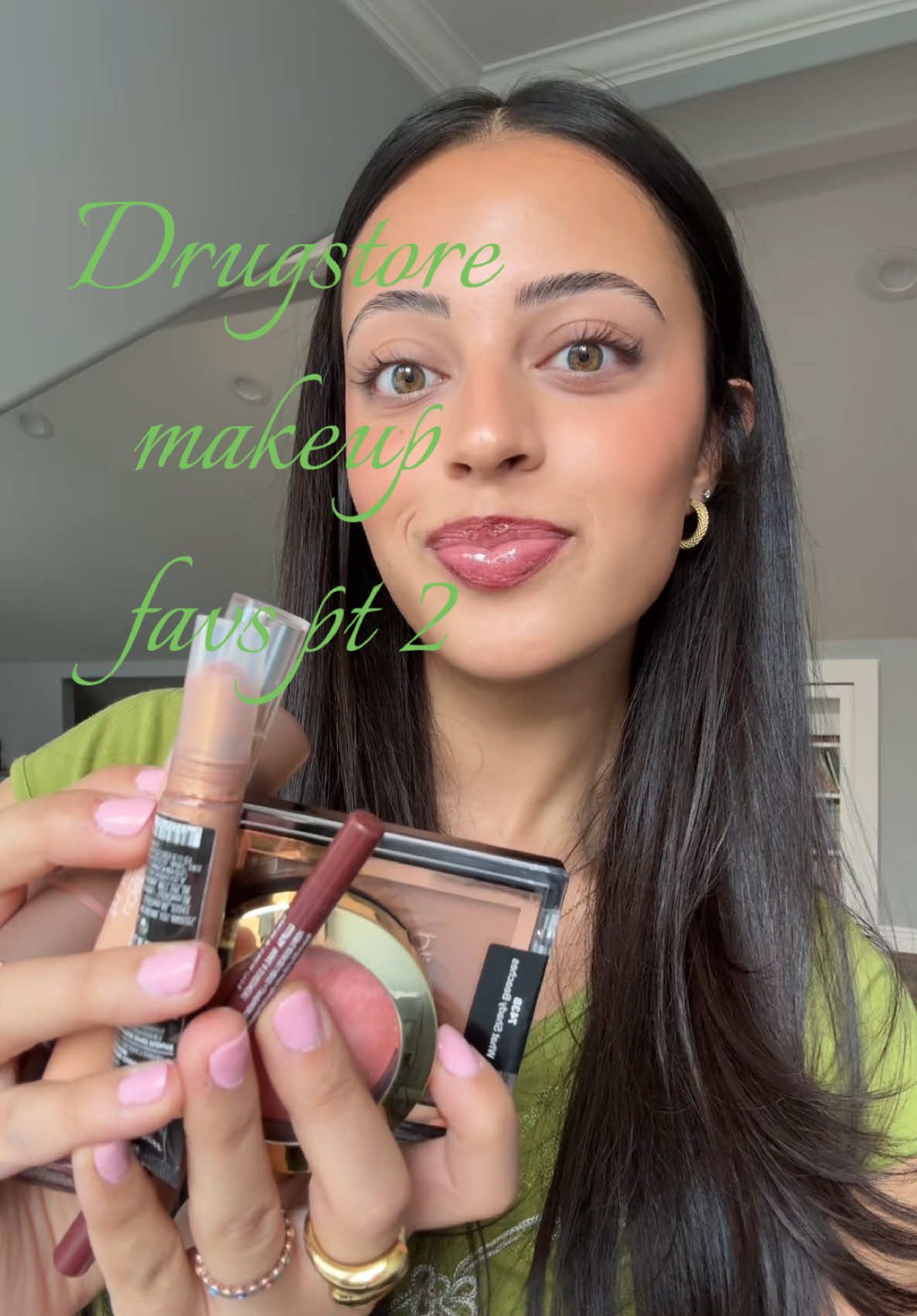 and ofc I have even more drugstore favs so pt 2!😁  products:  cover girl contour balm- sculpted wet n wild bronzer- 743B milani blush- luminoso  milani highlighter- 02 l’Oréal true match concealer- n4-5 Nyx liner- make a statement elf lip oil- princess cut #drugstoremakeup #lipcombo #grwm