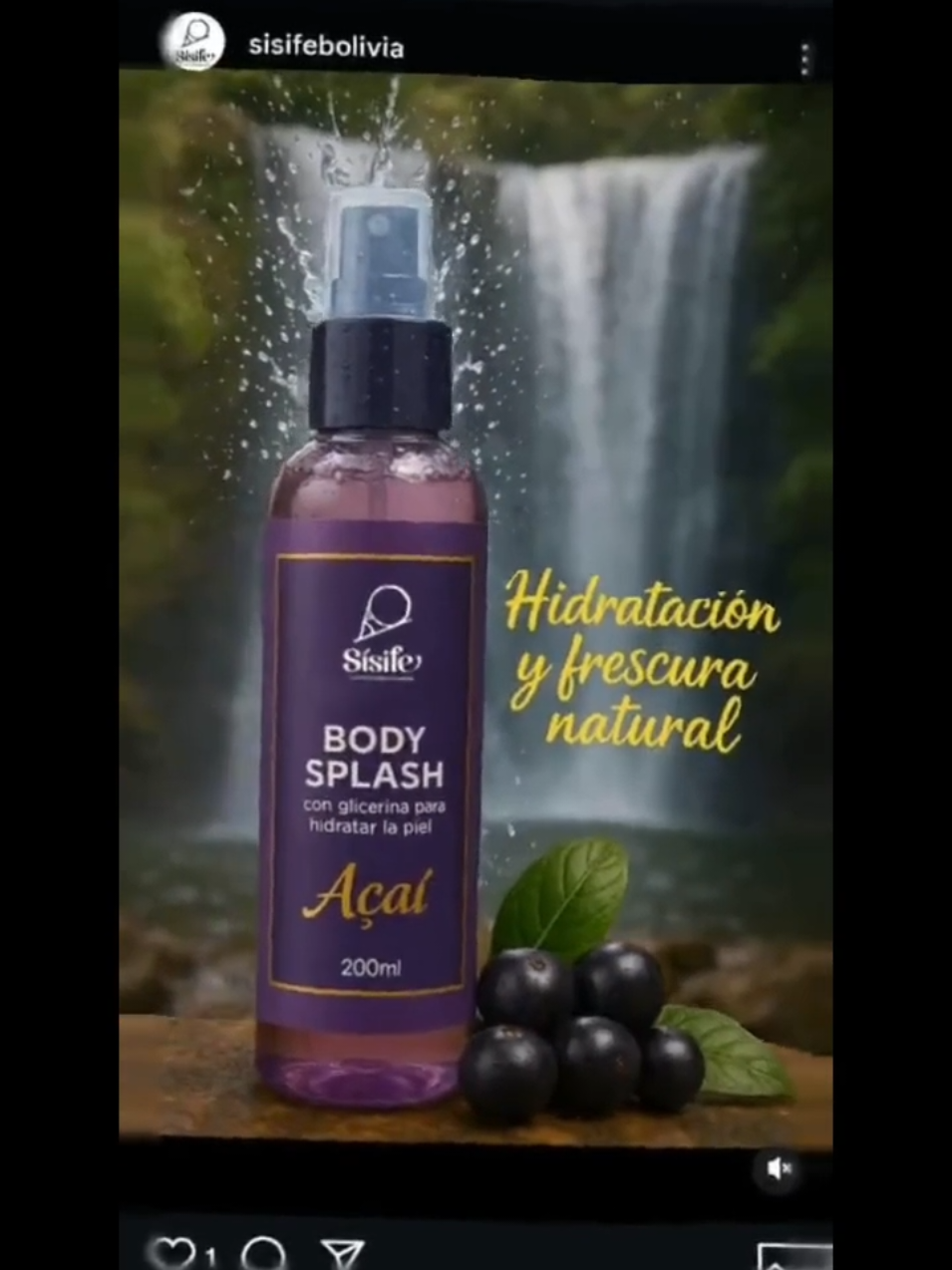 “Descubre el poder refrescante del açaí… Natural, vibrante, inolvidable. Siente la esencia de Sísife en cada rocío.” #sisife #bodysplash #asai 
