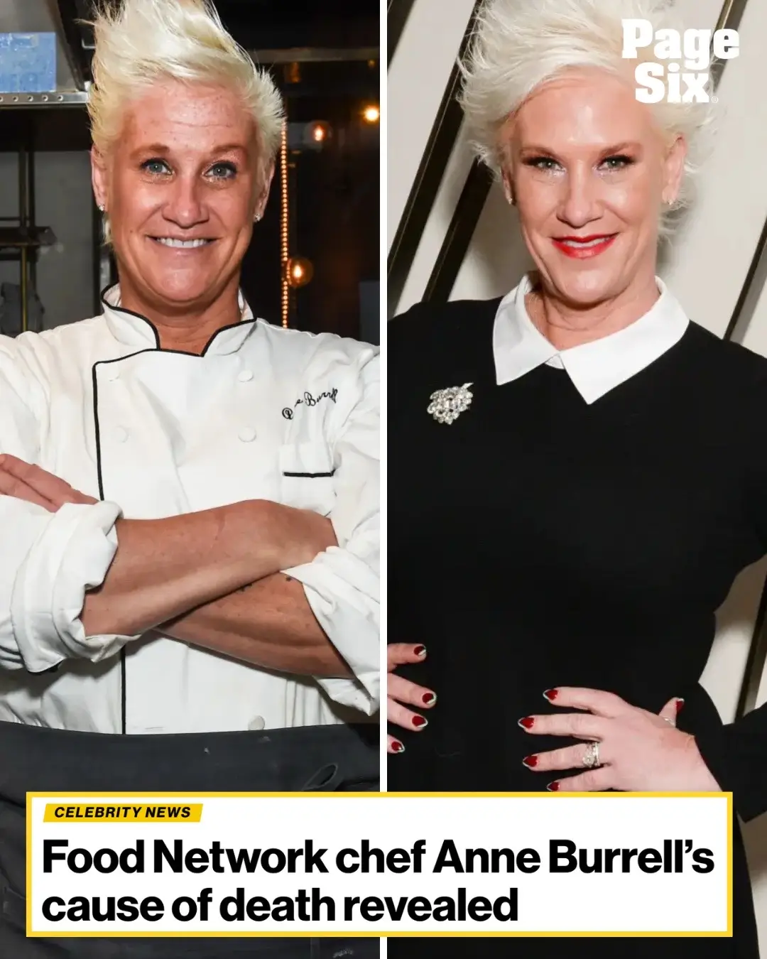 A cause of death has been revealed for Food Network chef Anne Burrell following her sudden death on June 17. The beloved TV personality died by suicide, it was confirmed Thursday. 📸: Getty; Madison McGaw/BFA.com/Shutterstock
