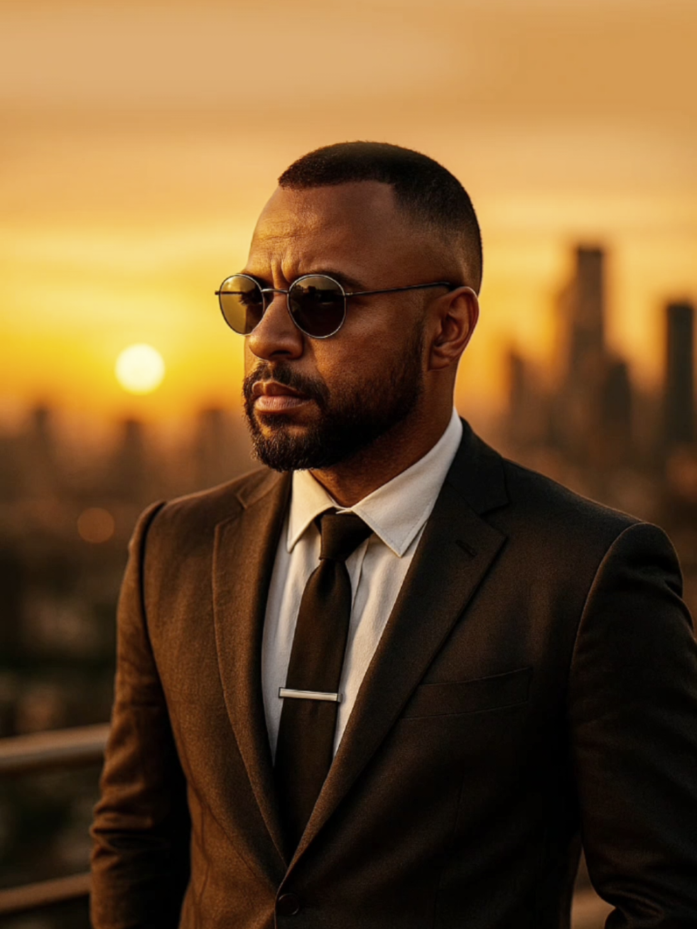 1 - Acesse o ChatGPT; 2 - Cole o PROMPT que está abaixo; Crie um retrato cinematográfico ultra-realista, em alta resolução (8K), de um homem carismático em pé, com confiança, sobre um terraço ao pôr do sol. Preserve toda a textura natural da pele, barba e iluminação do rosto. Mantenha a aparência crua e autêntica do original. Ele uso um óculos escuros com as lentes redondos e refletivas, veste um terno escuro sob medida, na cor carvão, com uma camisa social branca impecável e uma gravata preta elegante, finalizada com um prendedor de gravata prateado.
 Sua postura é forte e elegante, com ambas as mãos nos bolsos e o corpo levemente virado de lado, transmitindo calma, confiança e autocontrole. Sua expressão é séria e contemplativa, enquanto olha para o horizonte iluminado.
 A iluminação é dramática e dourada, com o sol poente atrás dele projetando uma luz de fundo rica e quente que contorna sua silhueta e adiciona profundidade à cena.
 O skyline da cidade, desfocado ao fundo, reforça a atmosfera, com prédios modernos suavemente difusos pela névoa da golden hour.
 O tom geral é cinematográfico, profissional e poderoso — perfeito para um editorial de moda de luxo ou uma campanha de estilo de vida sofisticada.
 #chatgpt #phototips #photography #photoideas #ai #tutorial #prompt