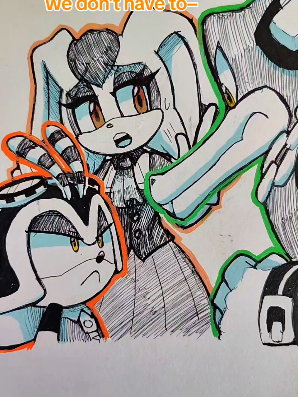This took me 5ever to finish 😭 But I'm really happy with the result. Charmy is fun to draw but omg Vector is so hard with his long shnozz. Also ignore that the shading turned blue, I ran out of my gray marker >:( #sonicthehedgehog #creamtherabbit #vanillatherabbit #charmybee #vectorthecrocodile #charmythebee #espiothechameleon #teamchaotix #vectilla #traditionalart #myart #drawing #sketchbook 