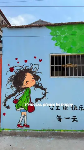 Princess, please be happy， 中国的涂鸦总是充满希望与欢乐，在美国很少见，#streetwalls #艺术 #graffiti #mural #chinese 