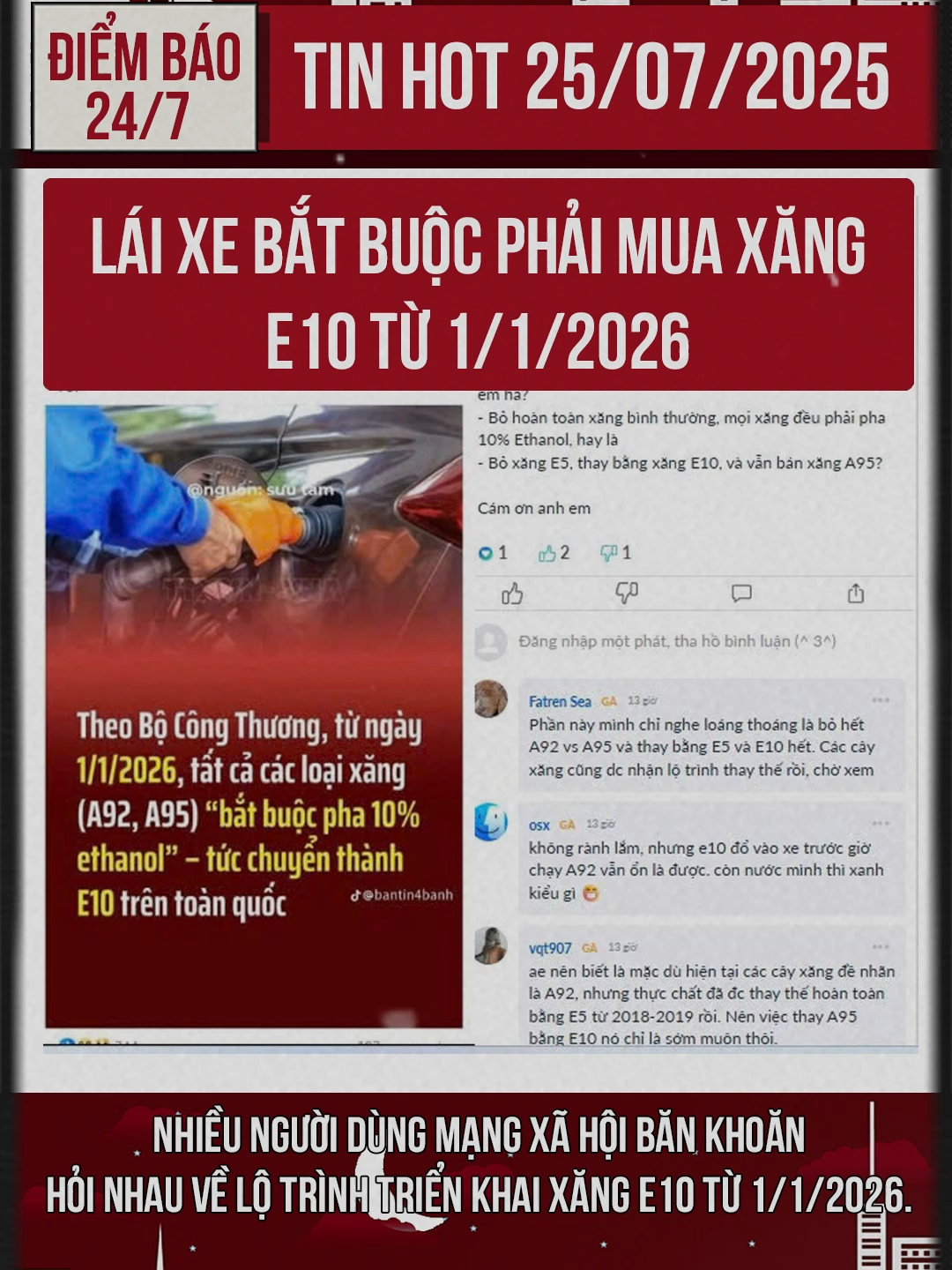 Lái xe bắt buộc phải mua xăng E10 từ 1/1/2026 #tinmoimoingay #tphcm #hanoi #hanoinews #tinhot #socialnews #xange10