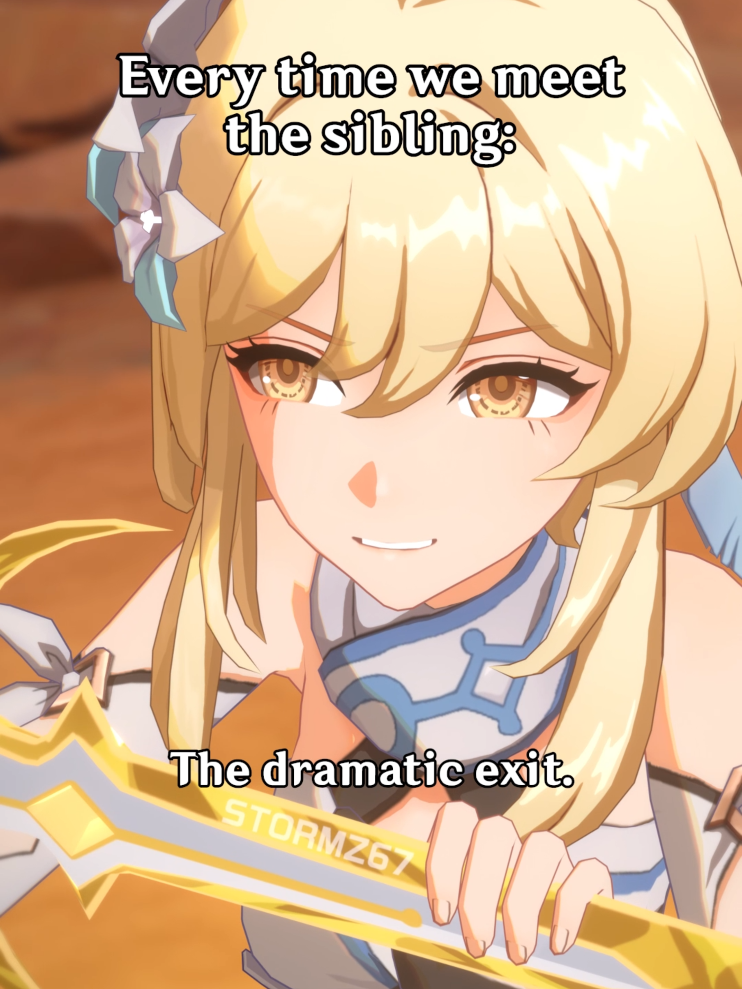 Lumine dramatic exit. reference: Vo Memes ##GenshinImpact #aether #lumine #sibling