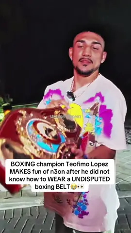 BOXING champion Teofimo Lopez MAKES fun of n3on after he did not know how to WEAR a UNDISPUTED boxing BELT😭👀#fyp #teofimolopez #n3on 