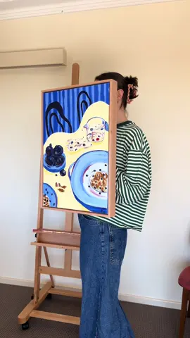 ‘Blueberry Pancake’ is now available as limited edition prints!! This piece is for the sweet > savoury breaky lovers 🫐🫶🏼#paintingreveal #baking #sundayfunday #sundaymorning 