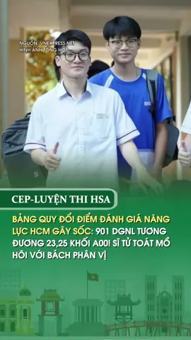 BẢNG QUY ĐỔI ĐIỂM ĐÁNH GIÁ NĂNG LỰC HCM GÂY SỐC: 901 DGNL TƯƠNG ĐƯƠNG 23,25 KHỐI A00! SĨ TỬ TOÁT MỒ HÔI VỚI BÁCH PHÂN VỊ. #báchphânvị #dgnl #hsa #cep 
