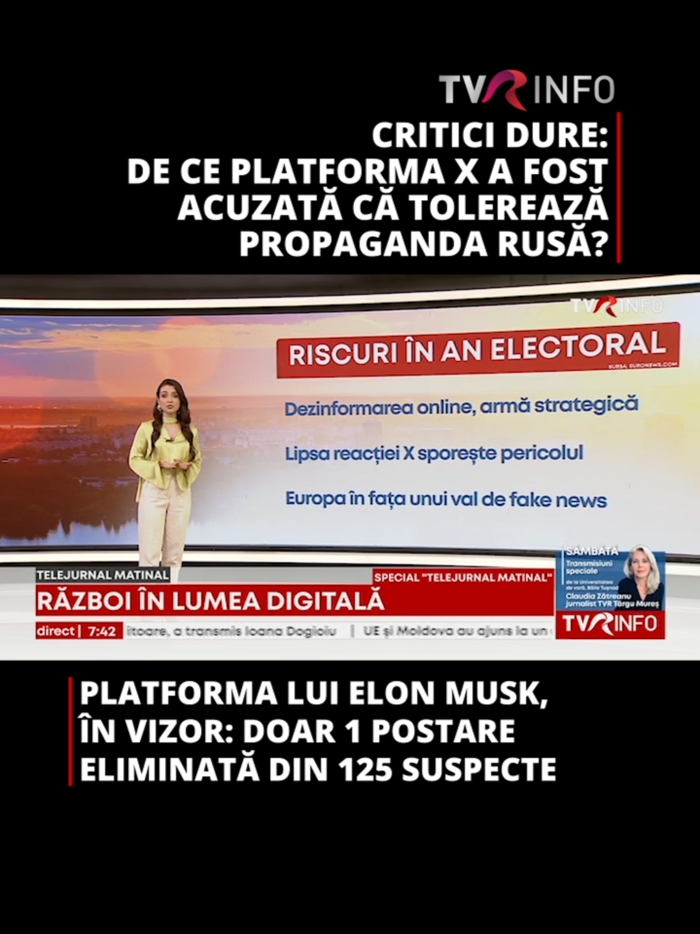 Un nou studiu scoate la iveală o realitate alarmantă despre eficiența platformei X (fostul Twitter) în combaterea dezinformării rusești. Din 125 de cazuri de conținut raportat ca propagandă rusă, doar unul a fost eliminat #tvrinfo #news #Actualitate #ViralRo #foryoupage❤️❤️ #fyp #SocialMedia #X #dezinformare #Rusia #propaganda #Rusia #ElonMusk