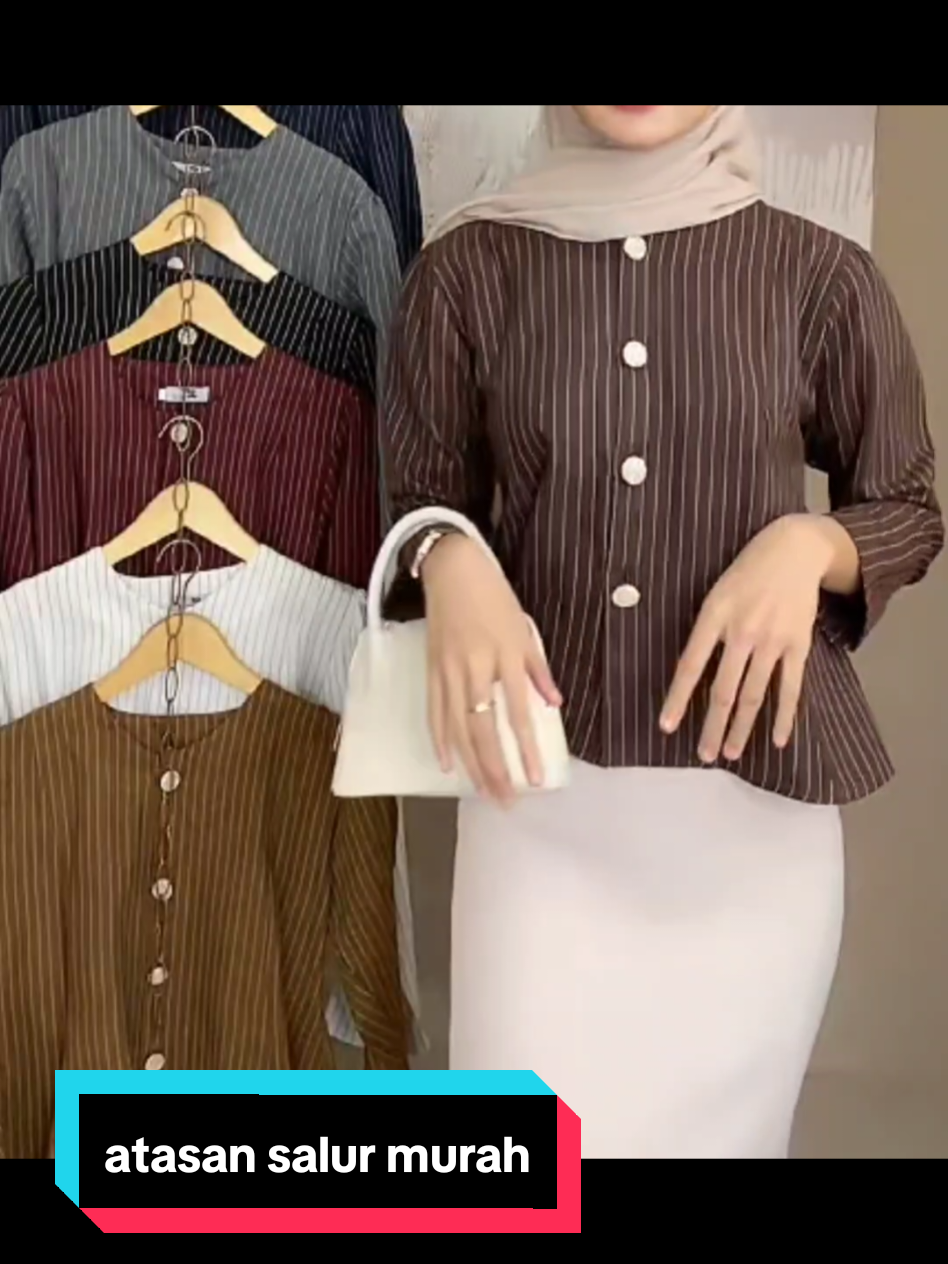 Arika Blouse Stripe Atasan Wanita Peplum Blouse Lengan Puff Salur Lengan Panjang ★ 5.0 #blouse #stripe #wanita #insyaallahfyp #bantulike kawan²