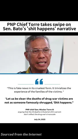 PNP Chief Torre takes swipe on Sen. Bato's 'shit happens' narrative#PNPChief #Torre #SenBato #PhilippinePolitics #PNP #PoliticalDrama #PhilippinesNews #NewsUpdate #PoliticalCommentary #PinoyNews 