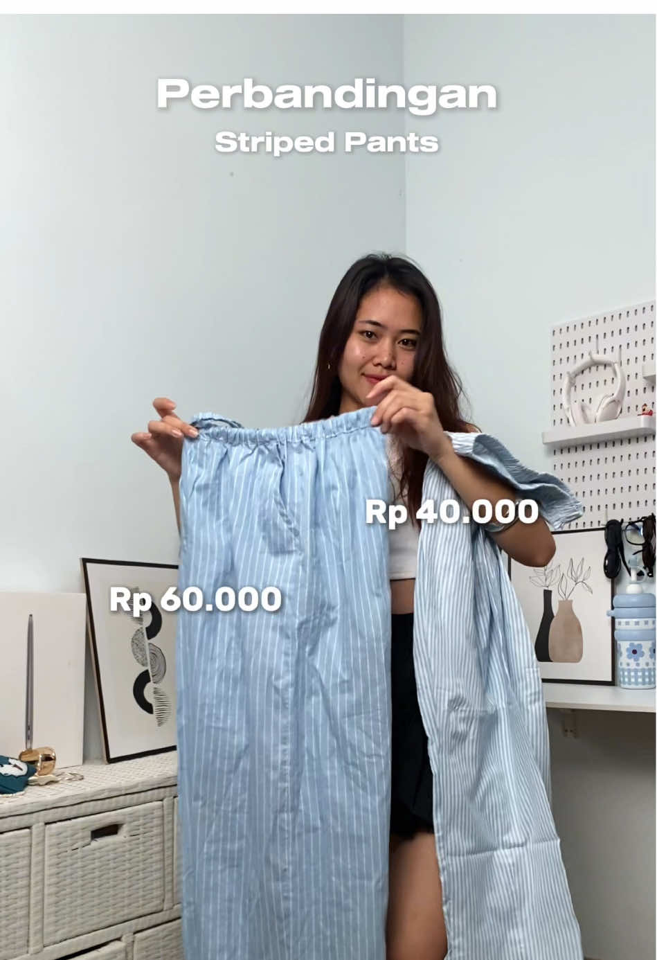 yang suka pake striped pants, cocok banget nihhh !! #stripedpants #celanagaris #celanakain #loosepants #celanalinen #celanasantai 