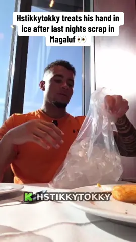 Hstikkytokky treats his hand in ice after last nights scrap in Magaluf 👀 #hstikkytokky #fyp 