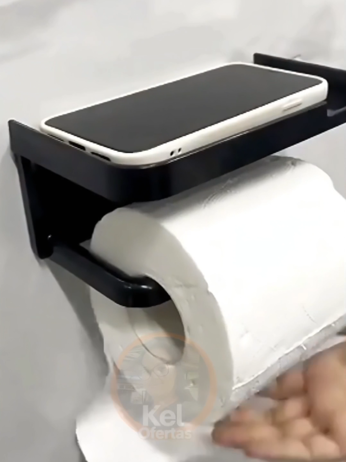 Suporte papel higiênico sem furo com porta objetos 