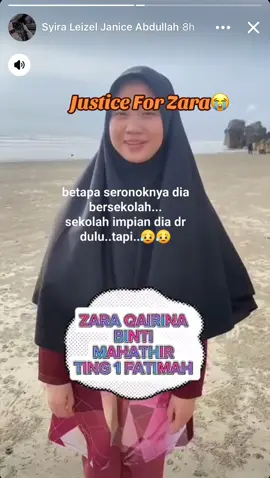 Saya dengar berita anak Zara nie saya sedih, saya ikut menaggis, saya ikut merasa  terluka… Bila nampk video dia nie ya Allah, happynya dia cerita pasal sekolah berasrama..tapi di situ juga nyawa dia terhenti 😭😭 . Sama² kita doakan semoga Allah tunjukkan jalan kebenaran berkenaan kes zara, kurniakan ketenangan buat si Ibu 🤲🏻🤲🏻 #justiceforzara #sabah 