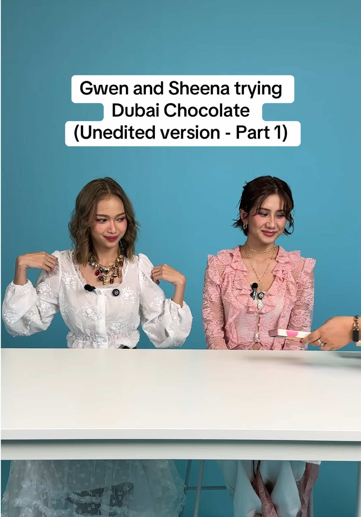 Exclusive behind the scenes video: Gwen and Sheena of BINI try Dubai chocolate.  Tell us who you want to see next. #bini #gwen #sheena #dubaichocolate